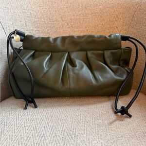Reiss Olive Green Pleated Leather Clutch